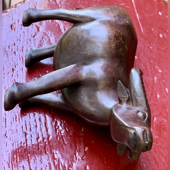 Vintage Artisan Hand Carved Thai Hardwood Antique Bull Ox Steer Figurine - Picture 13 of 16